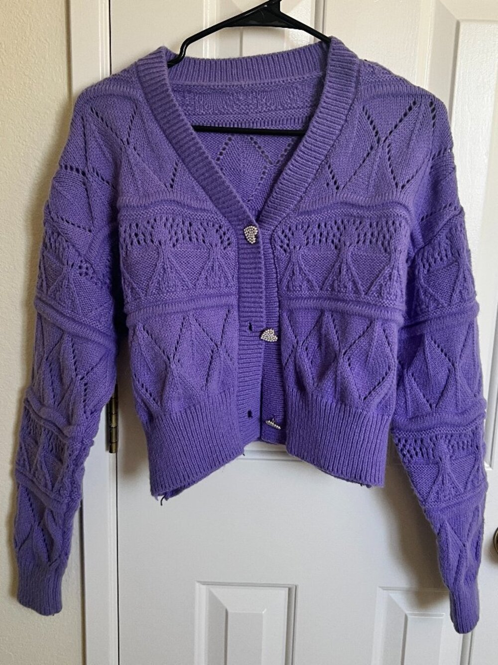 Women Knitted Sweater Cardigan, Purple, Size S